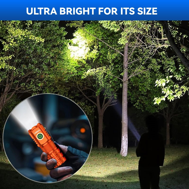 UNROEVS XC06 Mini Flashlight Rechargeable,Pocket Flashlight with Magnet,Super Bright Small Compact Flashlight,5 Modes EDC Flashlight for Camping,Emergency. (1, Orange)