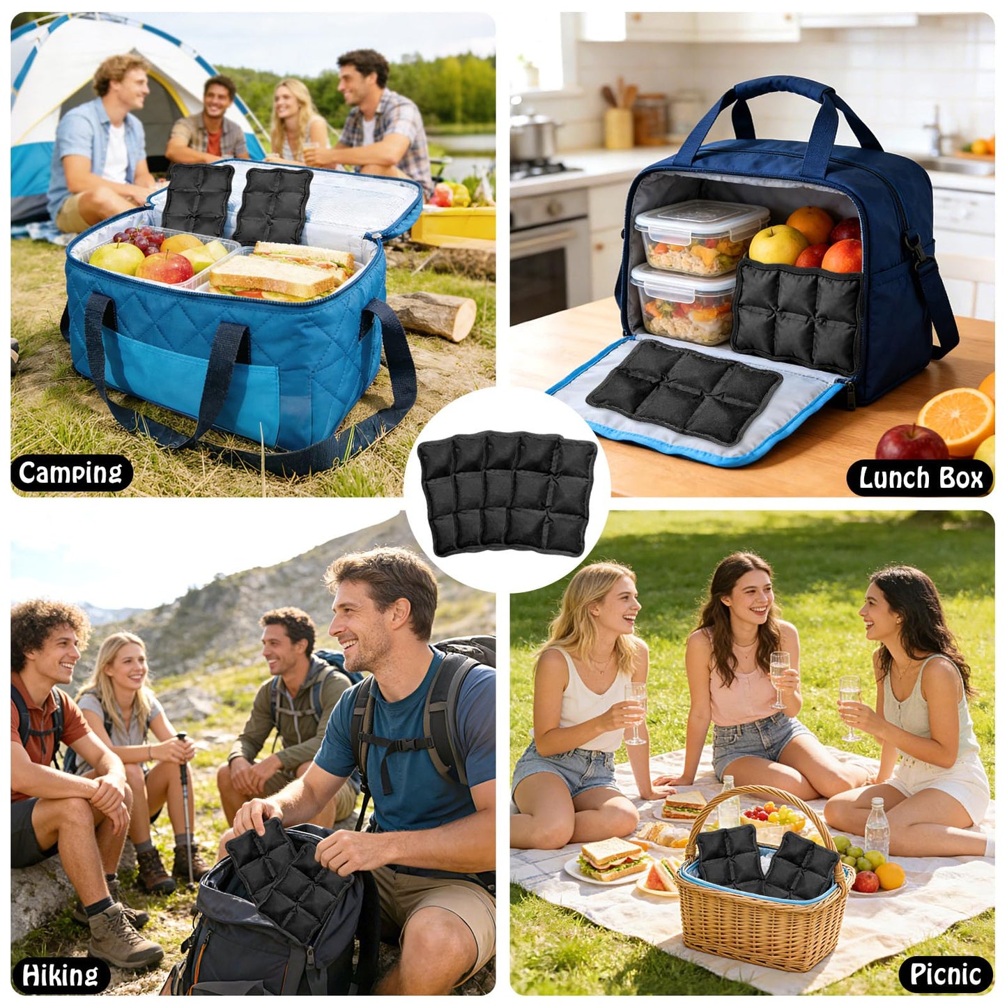 4pcs Reusable Ice Packs for Lunch Boxes & Coolers, (6”x4”x0.7”) Slim Freezer Packs for Lunch Bags, Small Non-Toxic Cooler for Picnic & Camping