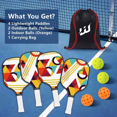 DUJORM Pickleball Set with 4 Premium Wood Paddles, Cushion Comfort Grip, 4 Pickleball Balls & Carry Bag, USAPA Approved Pickle Ball Paddle Set for Men Women