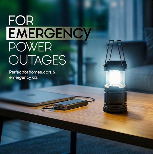 MalloMe LED Camping Lantern - Portable Battery-Powered Light for Emergencies | Collapsible Design, 3 x AAA Operated