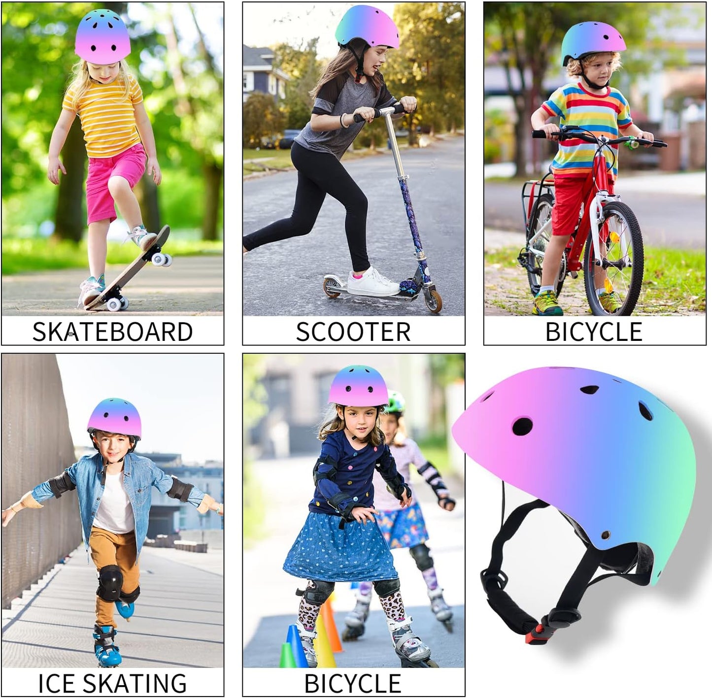 Skiennix Adjustable Toddler Bike Helmet - Color Gradient Design for Ages 2-8 | Multi-Sport Safety Gear