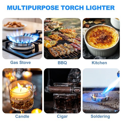 ZQMW Torch Lighter, Butane Lighter, Adjustable Big Jet Flame Butane Torch, Windproof Refillable Gas Long Torch Lighter with Safety Lock for Candle Grill Camping BBQ Kitchen Soldering, Gas Not Included