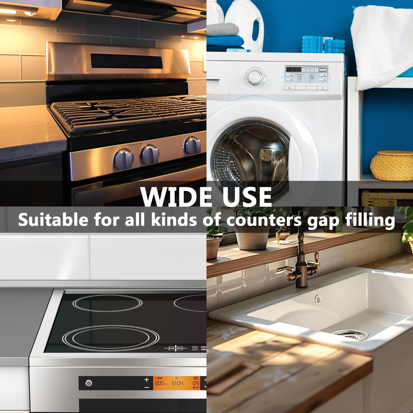 Stop Spills & Crumbs! Stainless Steel Stove Gap Covers (2 Pack) | Heat-Resistant Filler for Gas Stoves & Ovens | Adjustable 13.8" to 27.5" | Non-Slip, Easy Clean, Tool-Free Install (Black)