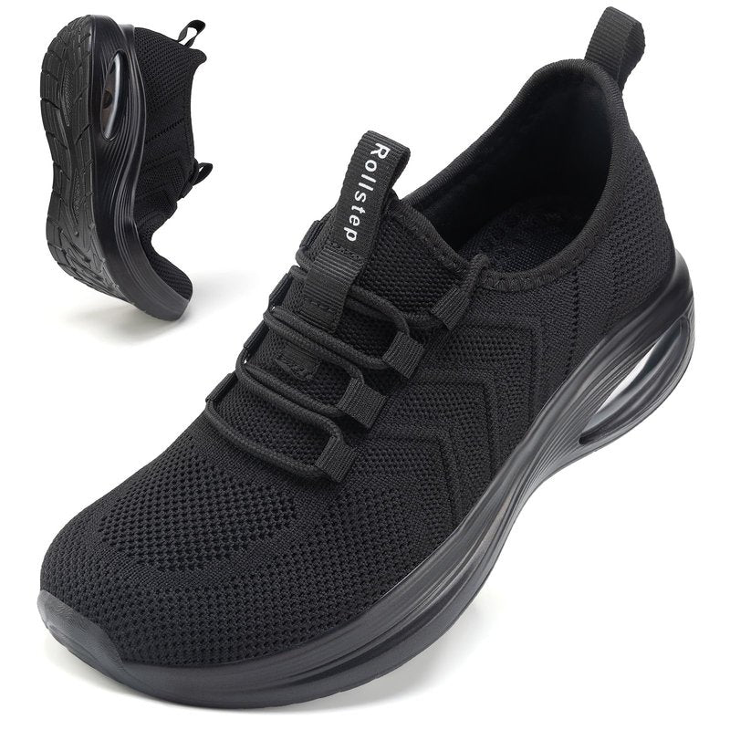 Rollstep Wide Toe Box Shoes Women Extra Wide Width Sneakers Diabetic Air Cushion Road Running Shoes Ultra Light Wide Tennis Sneakers Gym Training Breathable Walking Shoes All Black 41