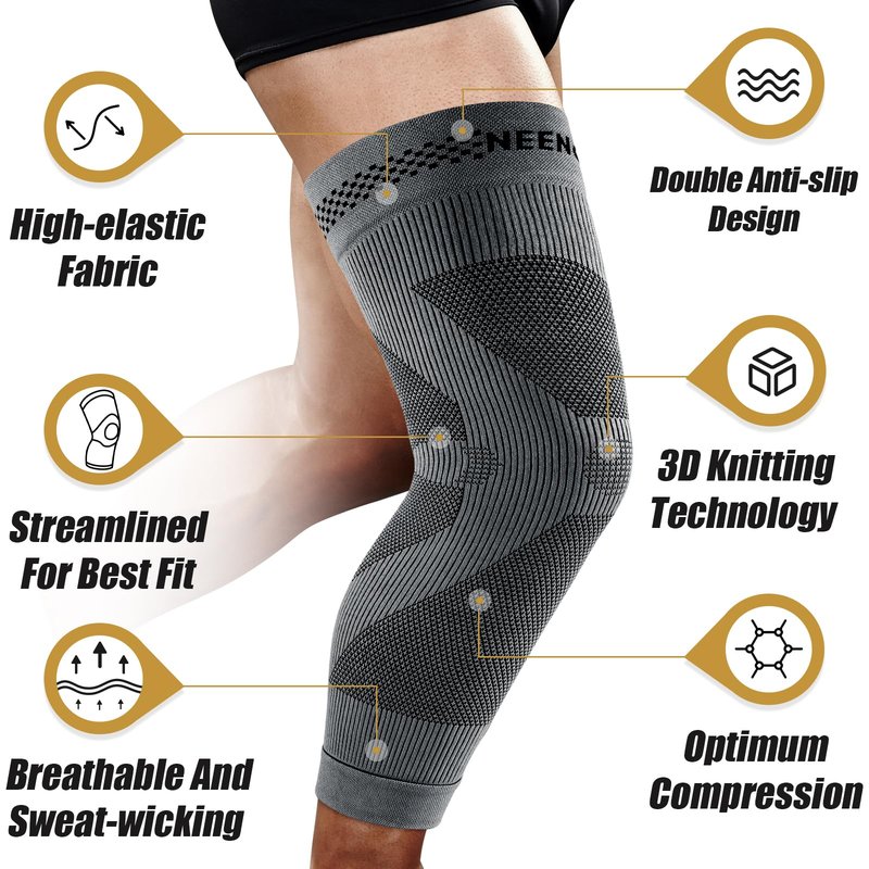 NEENCA Compression Leg Sleeve - Long Knee Sleeve, Ultra-thin Leg Sleeve with Graphene Ions Infused Fabric for Knee Pain Relief, Swelling, Arthritis, Poor Circulation, Runner, Sports