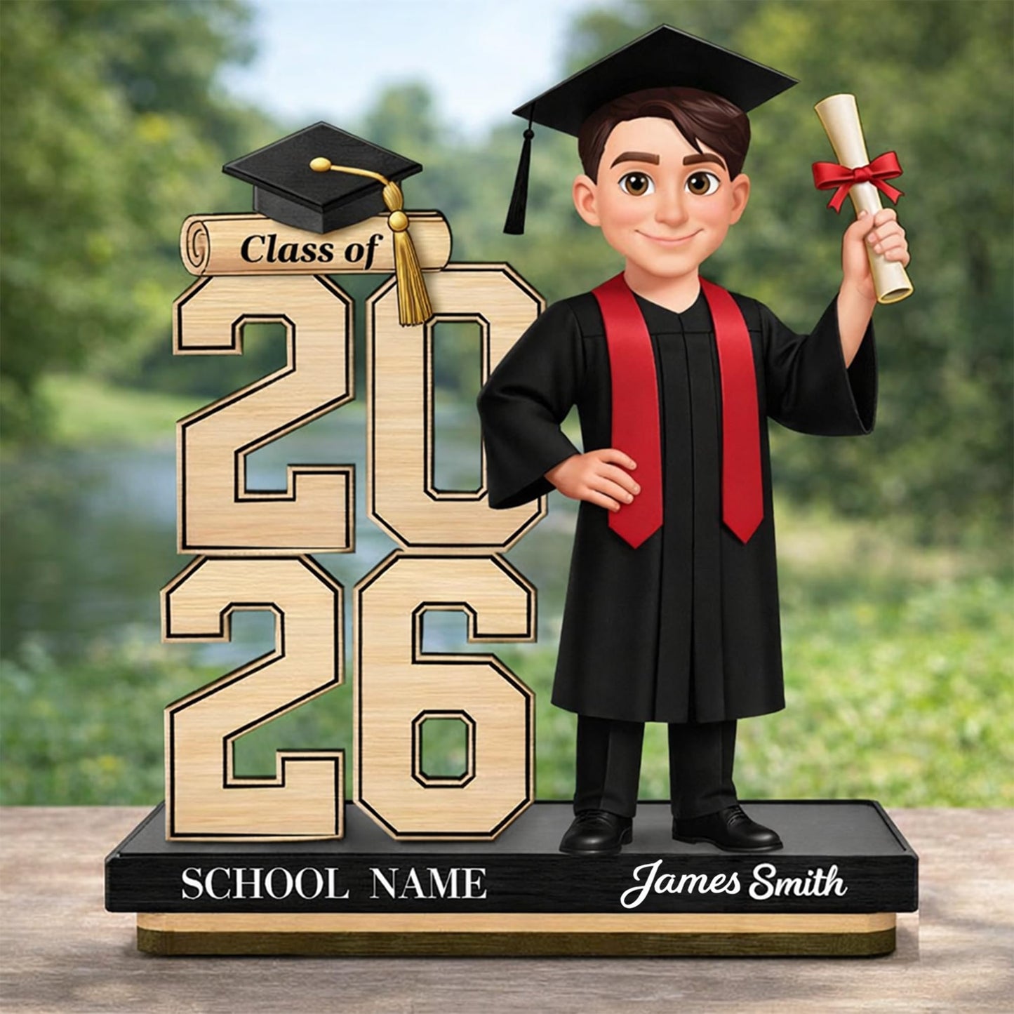 Noni Custom Class of 2026 Senior 2D Flat Two Layer Wooden Plaque Personalized Name Printed Graduation Keepsake Desk Decor for Daughter Son Grandkids Gift for Graduate 1