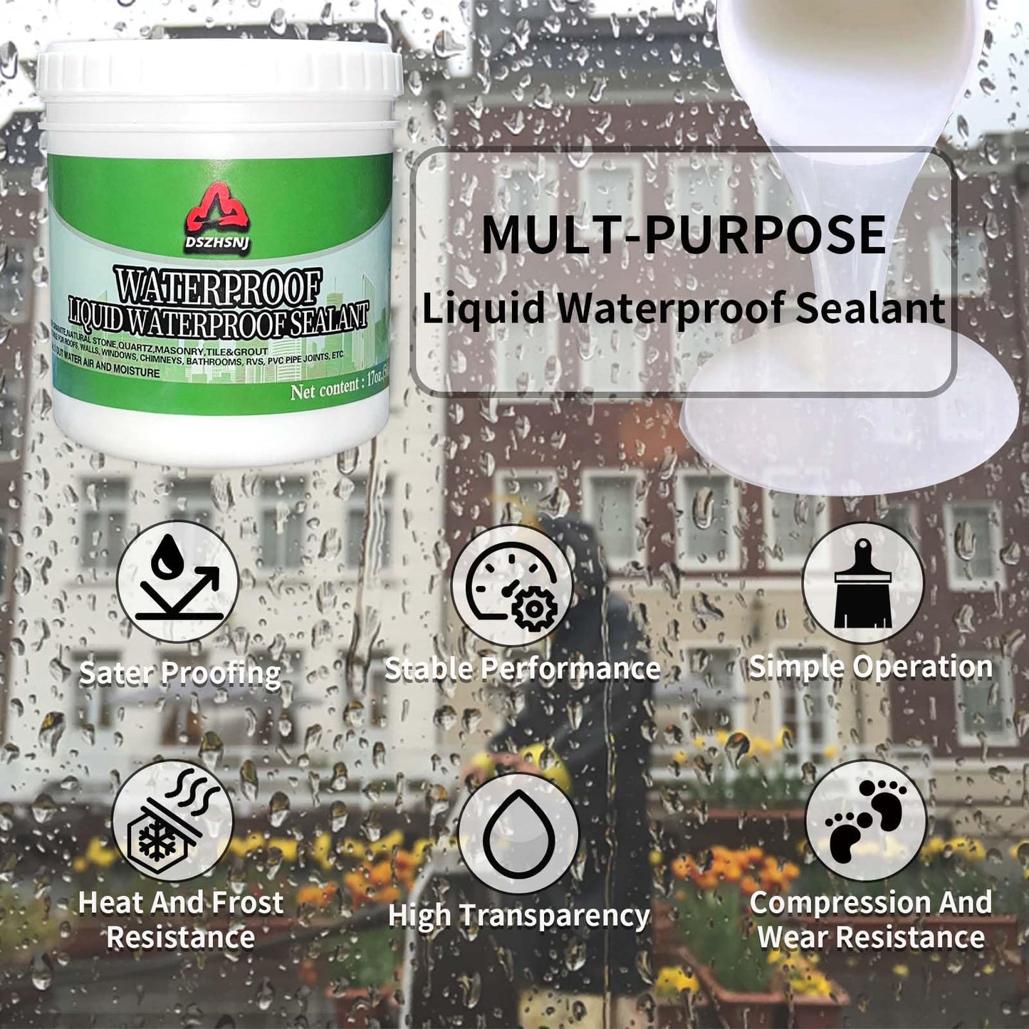 17 Oz Liquid Waterproof Sealant, Invisible Agent Transparent Repairing Leak Adhesive, Indoor & Outdoor Coating