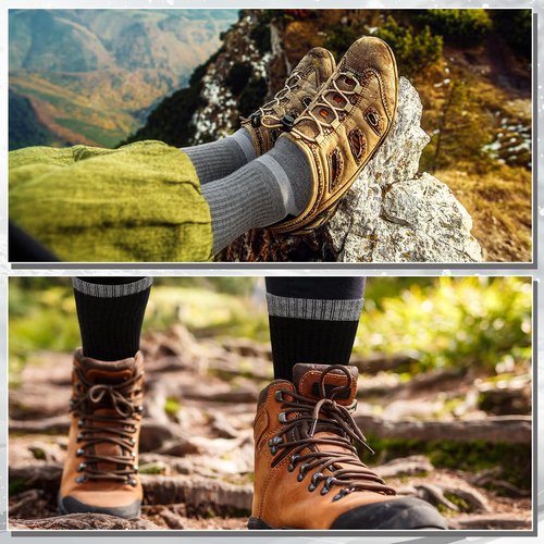 Cutecrop 2 Pairs Alpaca Wool Hiking Socks for Men Women Alpaca Wool Blend Thick Thermal Winter Crew Boot Socks(Dark Gray and Black,8-10)
