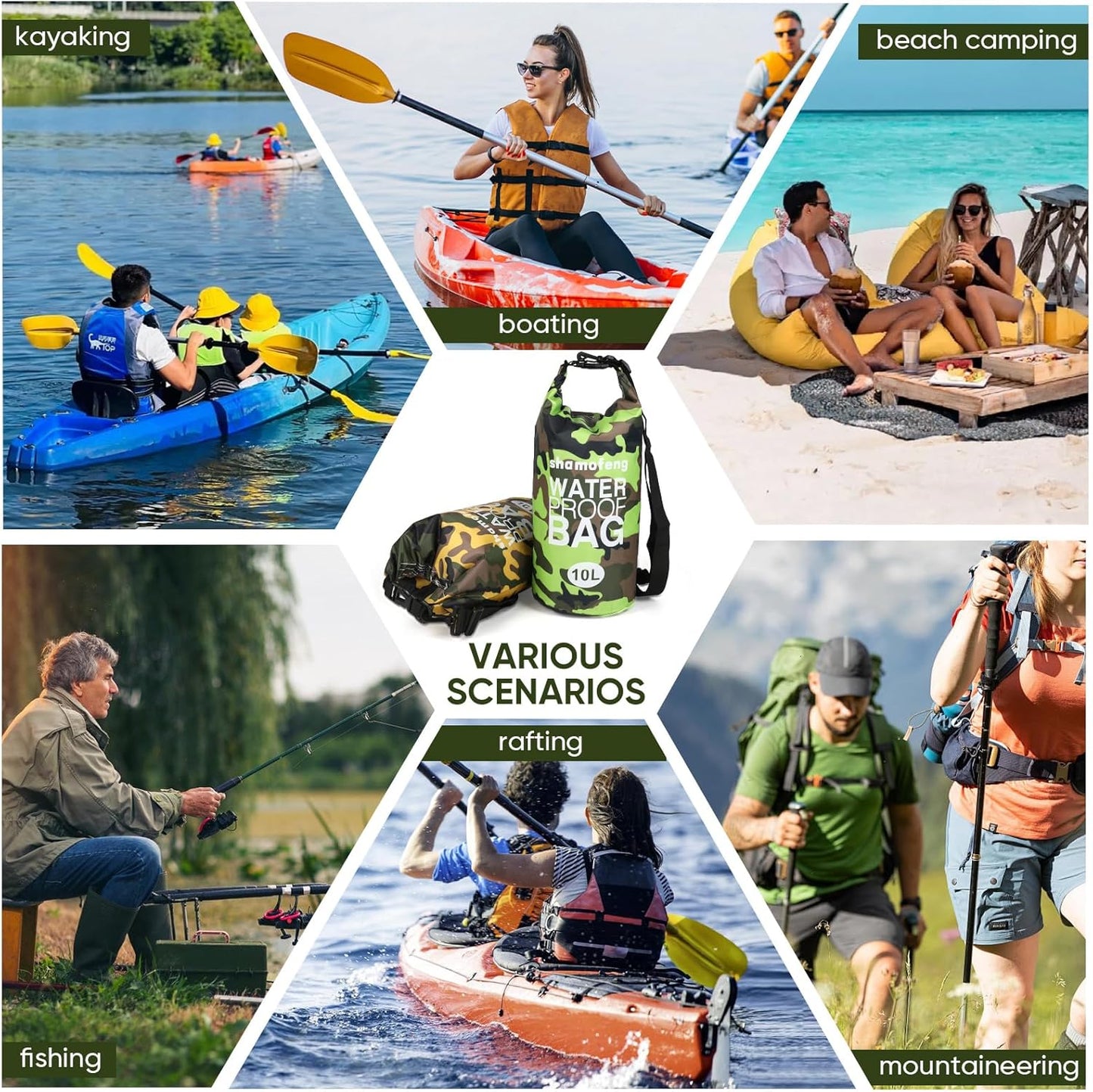 Skiennix Waterproof Dry Bag - Versatile Roll Top Storage Backpack with Phone Case & Collapsible Bottle | Green 5L