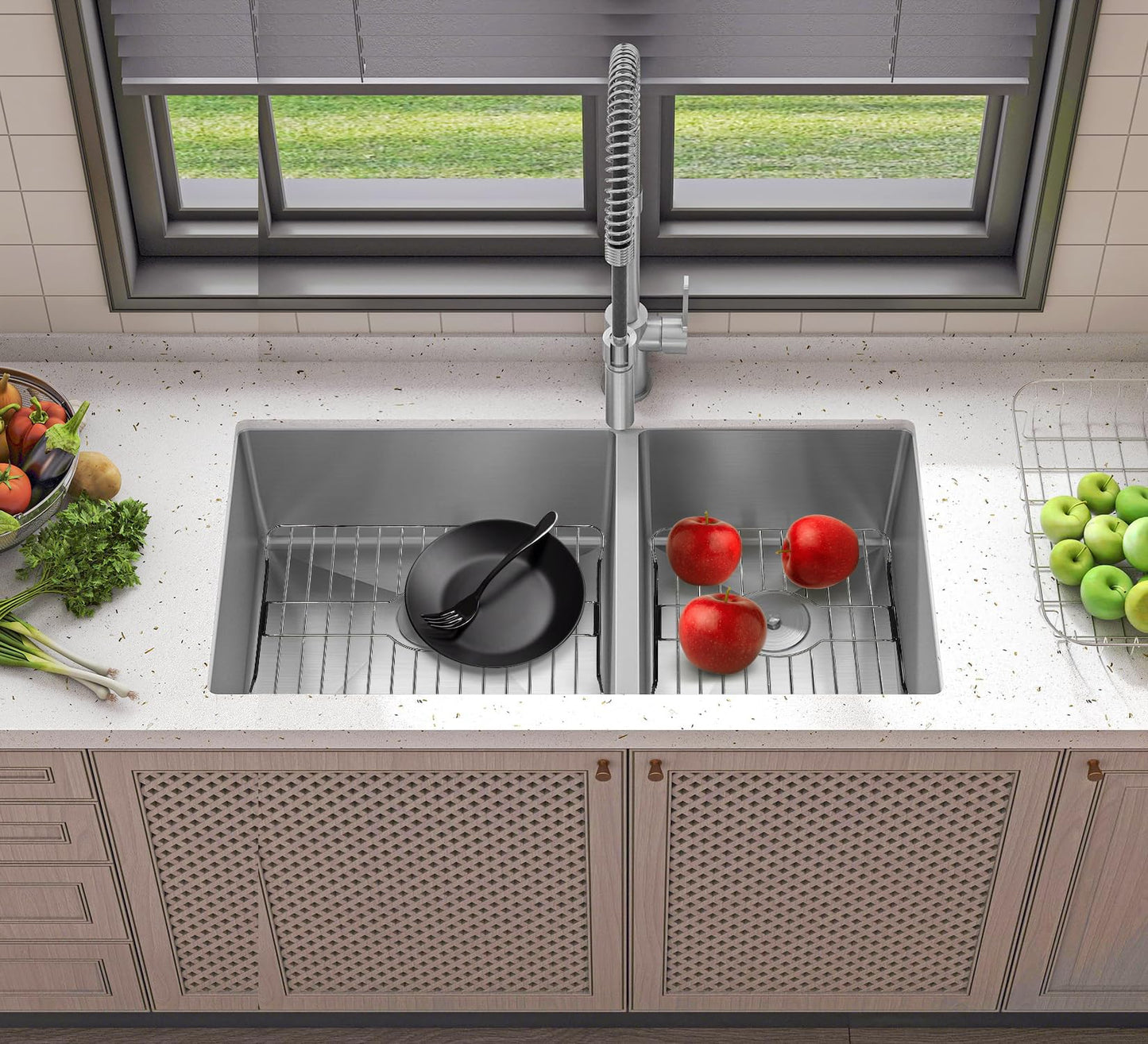 SunnyPoint 304 Stainless Steel Sink Protector Rack – Rust-Resistant Grid for Kitchen Sink Bottom, Scratch Prevention, Drainage Support, Fits Sinks 16.15" x 12.4", Center Drain Hole Required