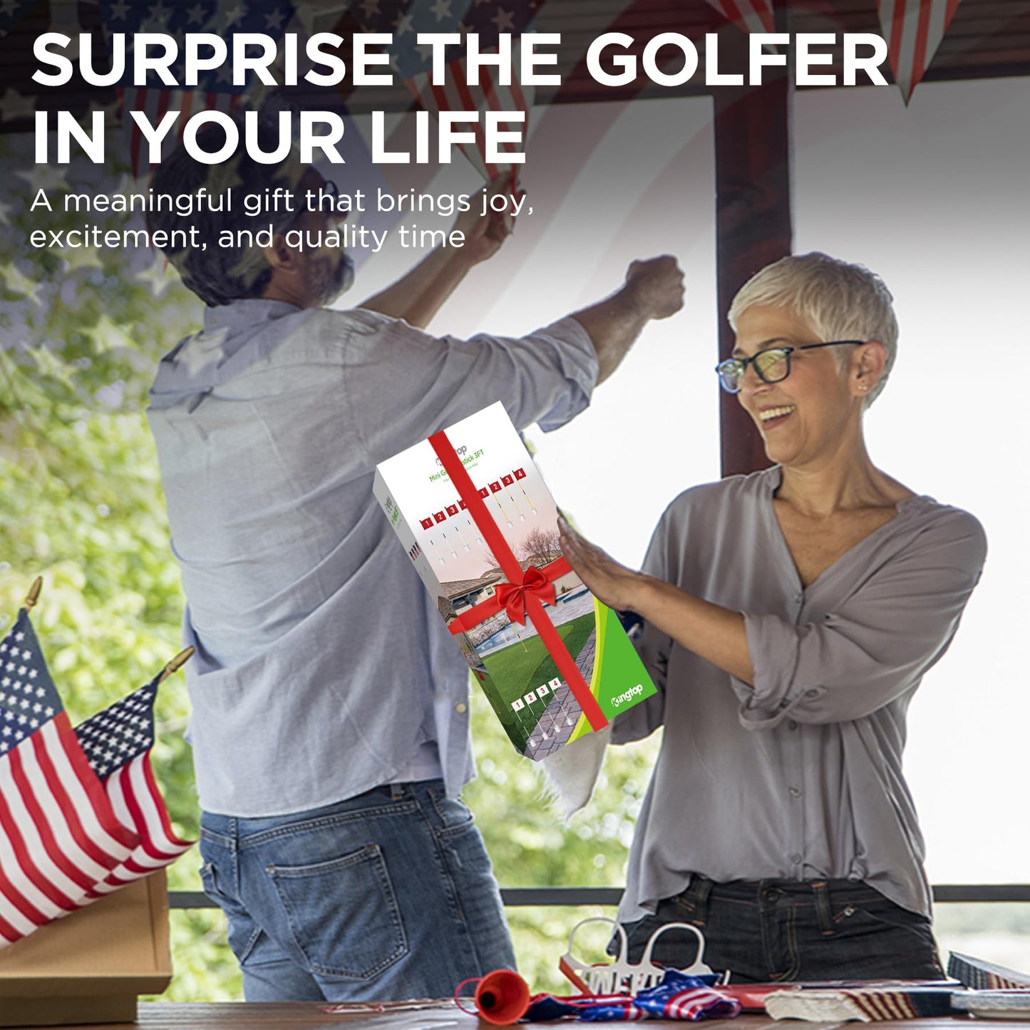 KINGTOP American Golf Flagstick Mini, Double-Side USA Golf Flag, Practice Putting Green Flags for Yard, Chipping Golf Pin Flag Hole Cup Kit, Portable 2-Section Design All 3 Feet, Gift Idea, 4-Pack