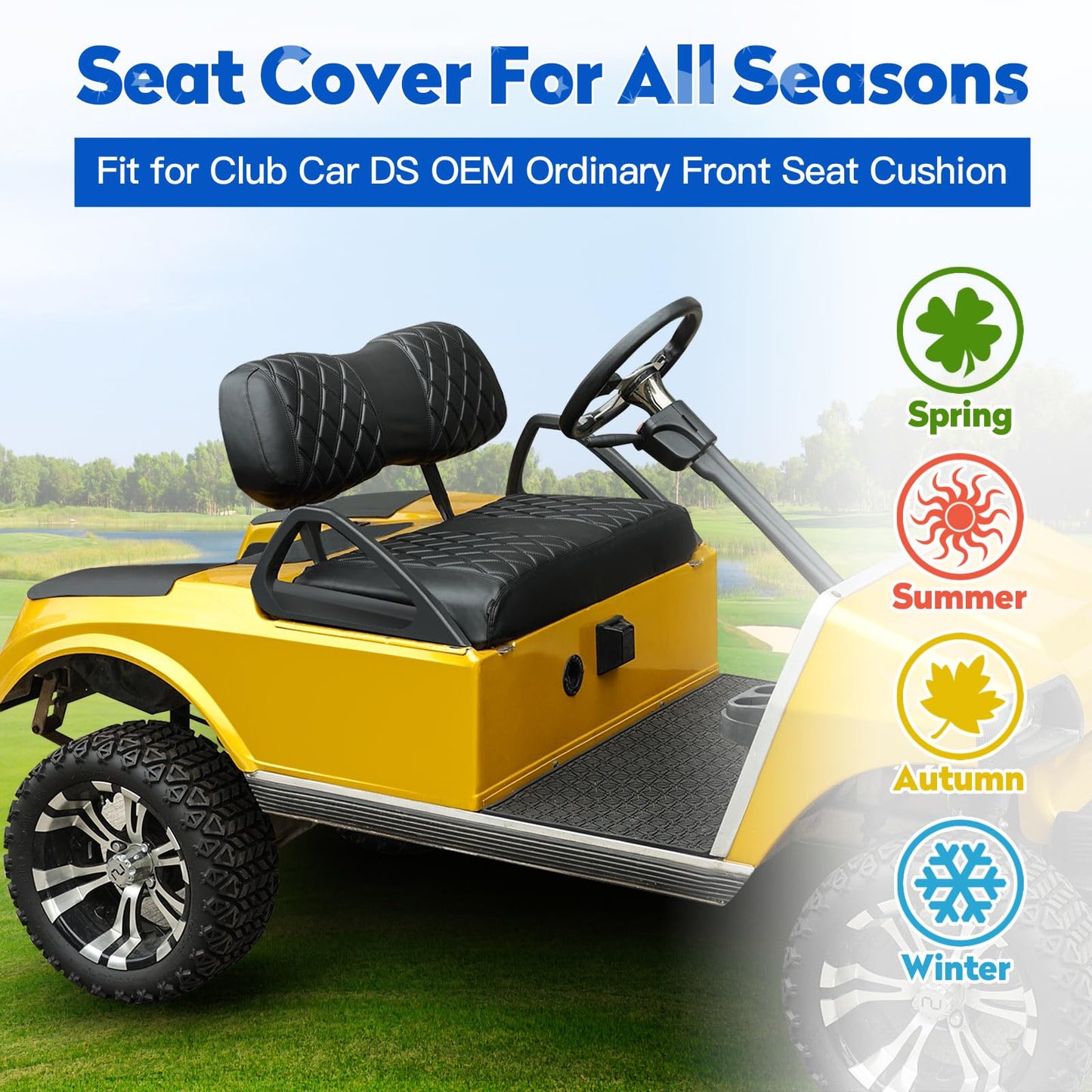 NOKINS Golf Cart Diamond Seat Covers Kit, Fit for Club Car DS 2000.5-Up OEM Standard Front Seat Cushion, No Nails Required & Easy to Clean, Breathable Vinyl Seat Covers (Brown and Red 8460)