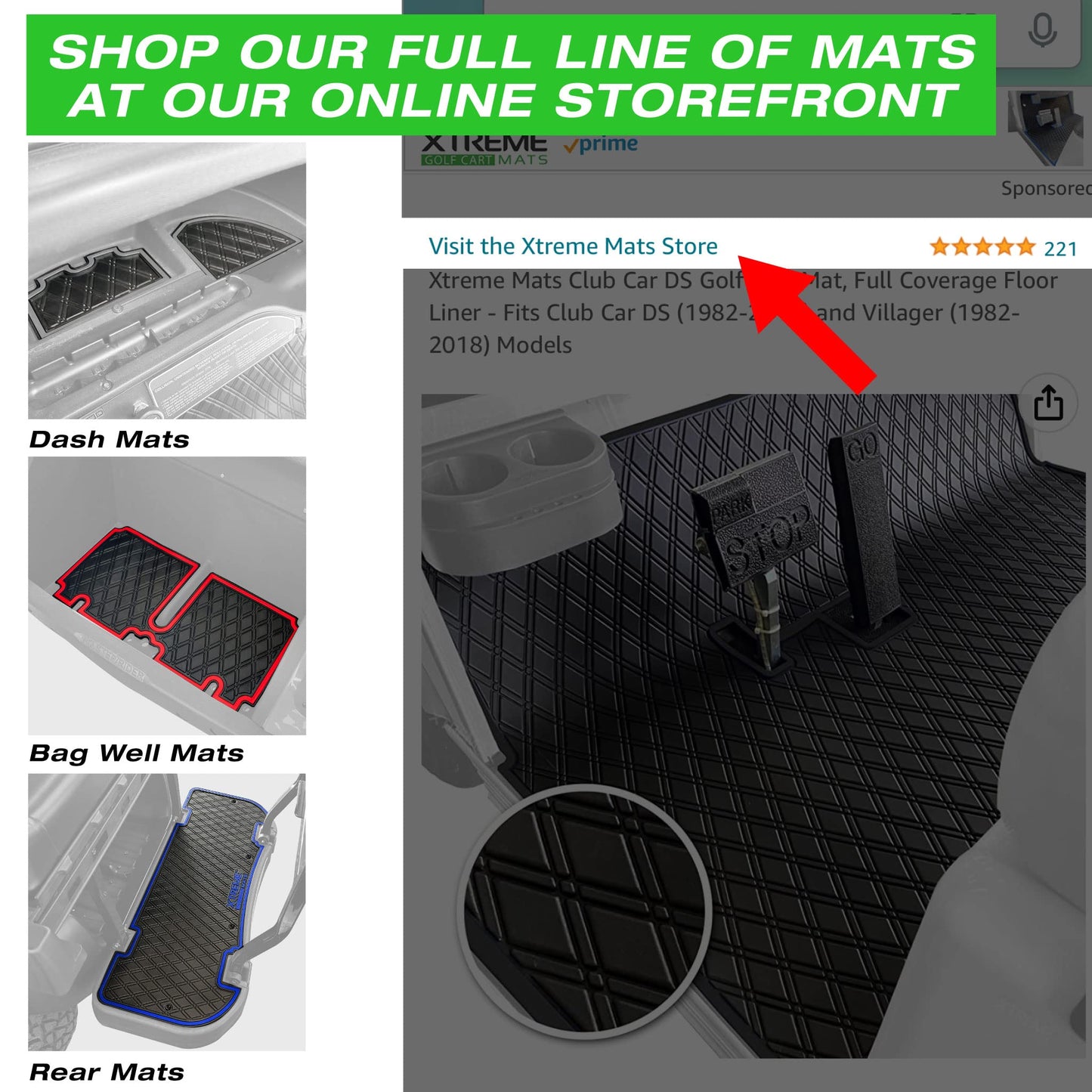 Xtreme Golf Cart Mats Rear Step Rubber Floor Mat Compatible with Evolution D5 2+2, Classic Pro/Plus, Forester Golf Cart Models | For Factory Rear Facing Seat | Full Coverage Protection - Sky Blue Trim