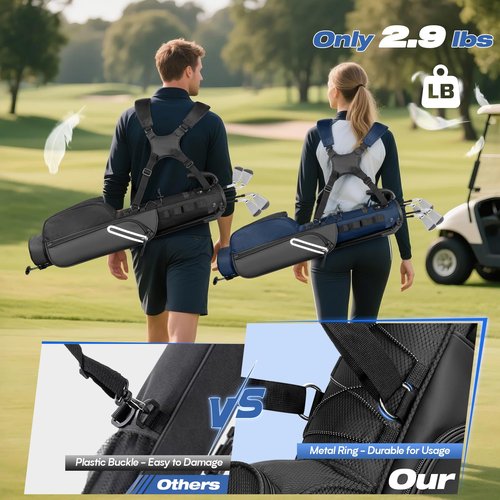 GOBUROS Golf Stand Bag Fit Up to 7 Clubs, Compact Design for Par 3 Courses and Driving Range, Lightweight Pitch and Putt Golf Bag, with Padded Double Strap, Rain Cover, Accessory Pockets, Black