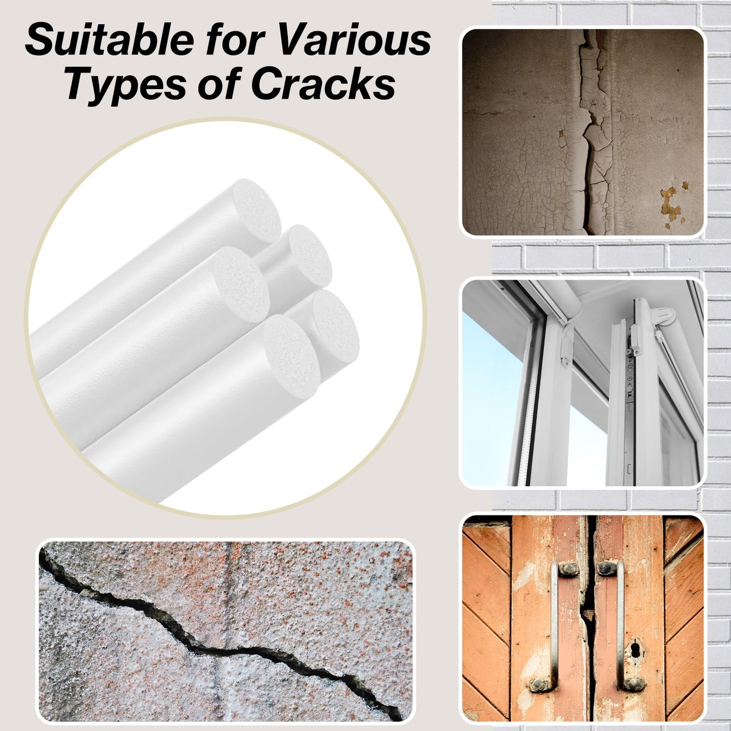 10FT Backer Rod 3/8 Inch Diameter Rubber Caulk Concrete Expansion Joint Filler White Saver Weather Strip Seal for Gaps and Joints Concrete Filling (3/8 Inch x 10FT)