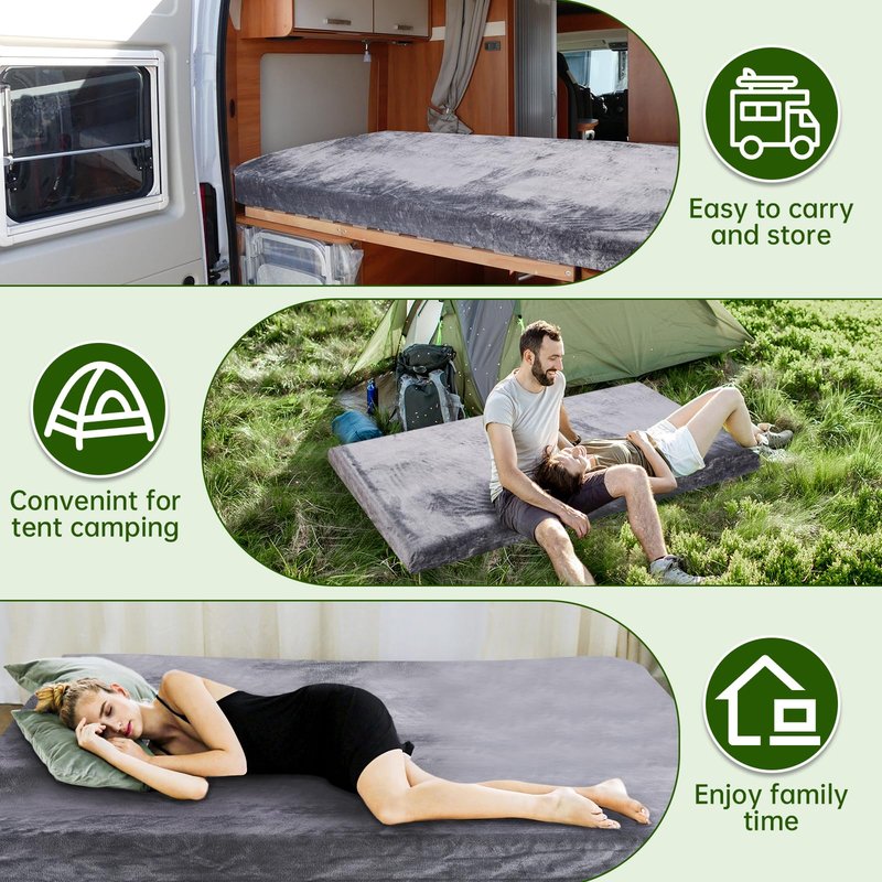 Memory Foam Camping Mattress pad,3 Inch Thick Floor Sleeping Mat Pad with Waterproof and Non-Slip Bottom, Portable Roll Up Mattress for Sleepover Guest,Tent SUV Cot Mattress Car Camping Foldable