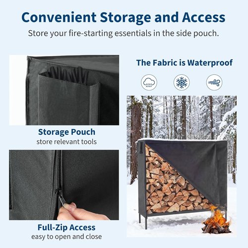 DUMOS Heavy Duty Firewood Storage Rack - 4FT Log Holder with Cover & Zipper for Indoor/Outdoor Use