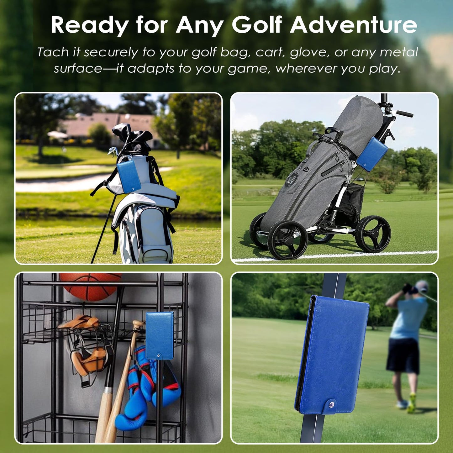 Femlotank All-in-One Magnetic Golf Scorecard Holder Yardage Book Cover, Premium Leather Scorecard Holder, Universal Fit for Scorecards, Sleek Design for Back Pocket Convenience Blue