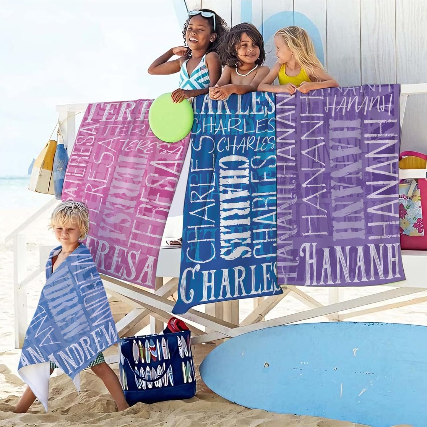 Yoke Style Personalized Beach Towels - Custom Quick Dry Microfiber for Kids | Sand-Free Design