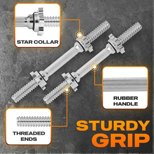 Yes4All Threaded Dumbbell Handles, Build Your Own Secure 14/16/18/24 Inch Dumbbell Bar Pair, Fit 1”–1.15” Plates Adjustable for Strength Progress, Non-Slip Star-Lock Collars, Tight Grip - 14 Inches, Silver