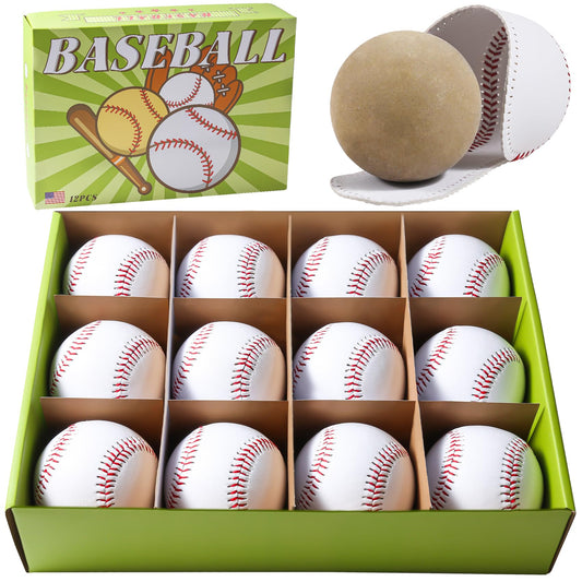 Disents 12 Pack Standard Size T-Ball Training Baseballs - Youth/High School Baseball Bulk Practice Balls, Rubber Filling - 100% Faux Leather Soft Baseballs for Kids