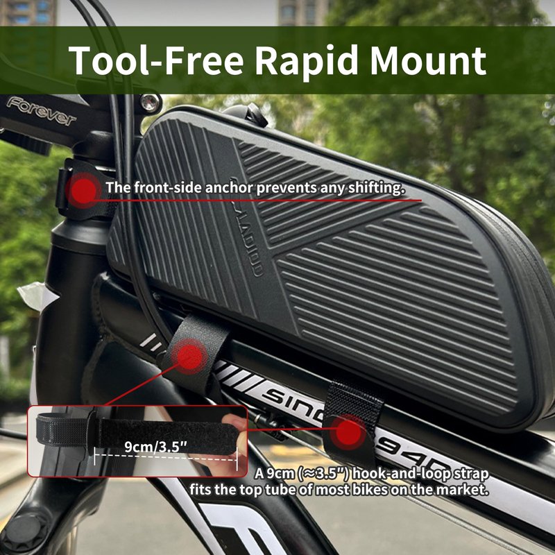 TGpao Waterproof Top Tube Bike Bag for Mountain Bikes, Large Capacity Front Triangle Storage Pouch with Reflective Stripes, Protect Your Phone, Money and Other Valuable Items