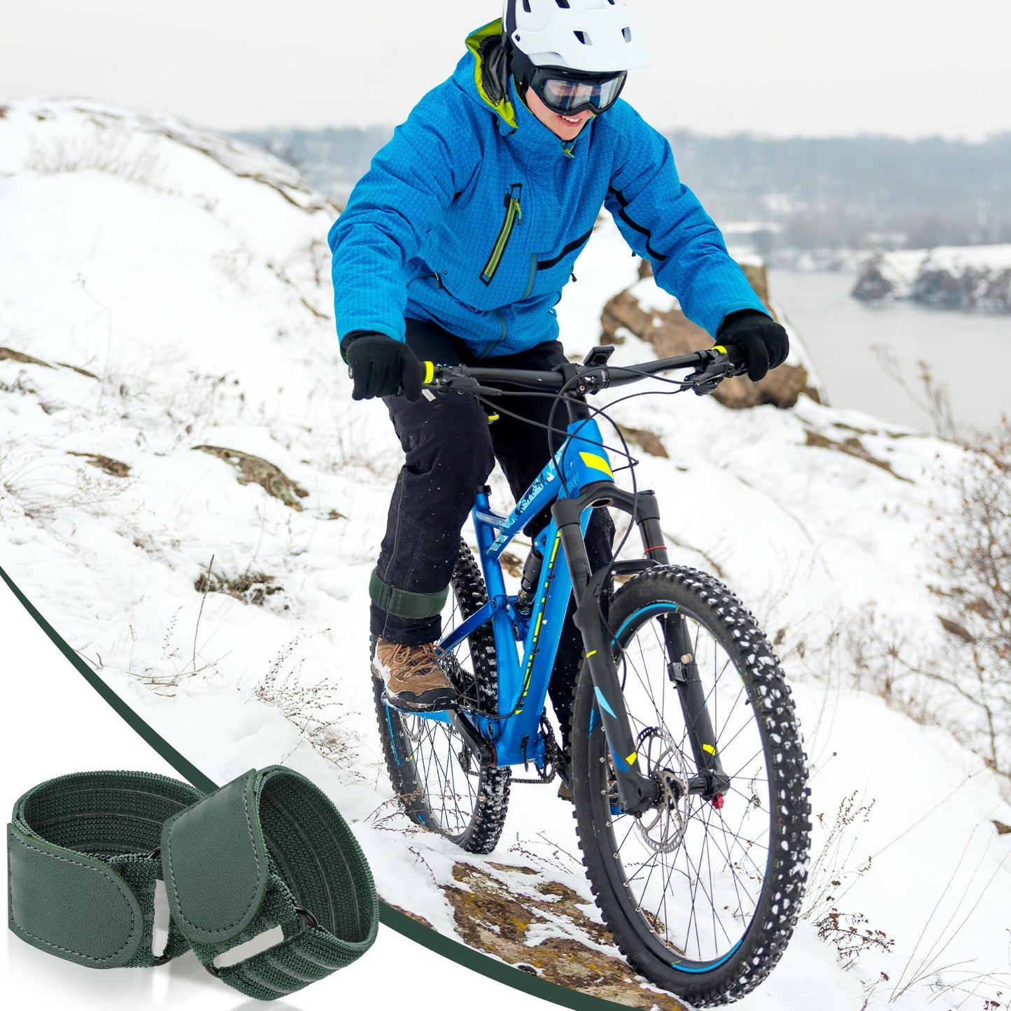 Vincreem 2 Pcs Elastic Ankle Straps Cycling Pant Leg Straps Adjustable Elastic Safety Band Boot Blousers for Climbing Fishing Outdoor Sport (Army Green)