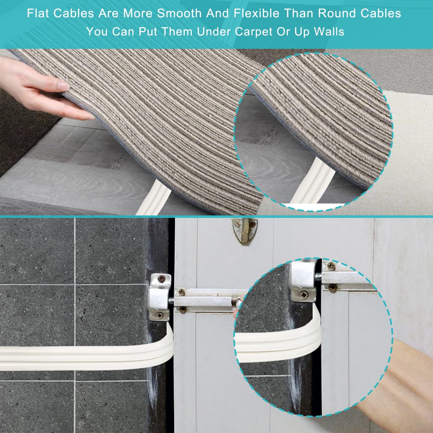 White Flat Wall Plug Extension Cord 2FT- Heavy Duty 3Prong Grounded Low Profile Major Appliance Extension Cord, SPT-3 14AWG Wire Flat Head Male to Female Extender for Air Conditioner, Refrigerator