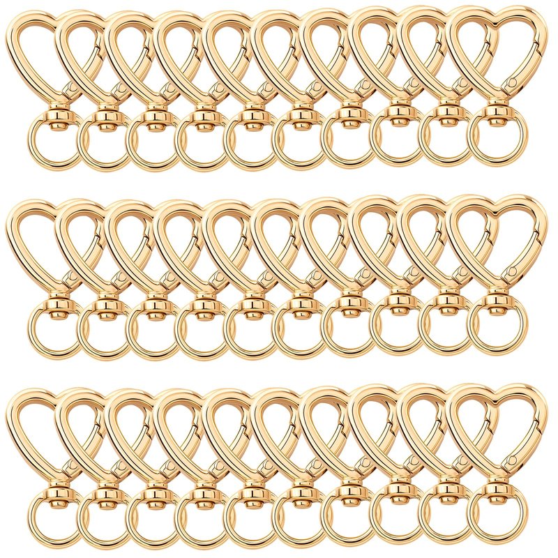 30 Pcs Gold Heart Keychain Clip with Swivel Clasps Hooks Cute Silver Heart Shaped Carabiner Clasp Zinc Alloy Key Ring Snap Keychain Hook Backpack Clips for Handbag DIY Making Hanging Buckle
