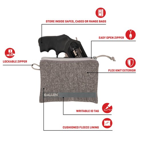 Allen Company Lockable Handgun Storage Pouch with Writeable ID Label, Compact 5" to 7" Handguns, Gray