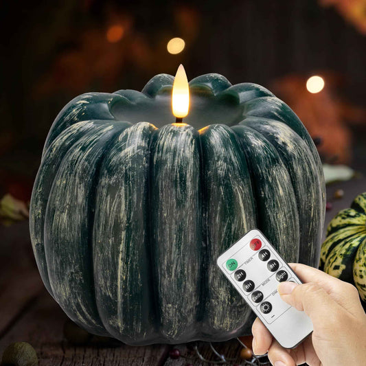 AFINETH Fall Pumpkin Flameless Candles Flickering LED Candles Battery Operated for Home,Halloween,Thanksgiving, Green
