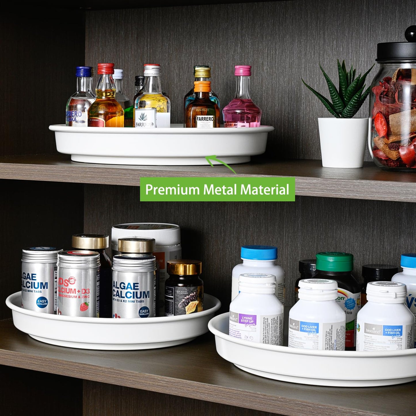 Amolliar Lazy Susan Organizer, 10" Metal Rotating Turntable for Kitchen, Fridge, Cabinet, Countertop, Pantry Storage Organizer, Tray for Household Purpose, Under Sink Organizer, Spice Rack, White 1PC