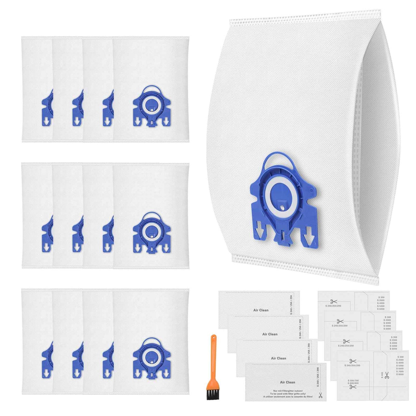 12 Pack 3D Airclean Dust Bags Compatible with Miele GN Vacuum Cleaner Bags for Classic C1 Complete C2 Complete C3 S2 S5 S8 S400i S600 S800 Series with 4 Motor Filters, 4 Exhaust Filters