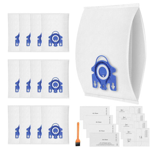 12 Pack 3D Airclean Dust Bags Compatible with Miele GN Vacuum Cleaner Bags for Classic C1 Complete C2 Complete C3 S2 S5 S8 S400i S600 S800 Series with 4 Motor Filters, 4 Exhaust Filters