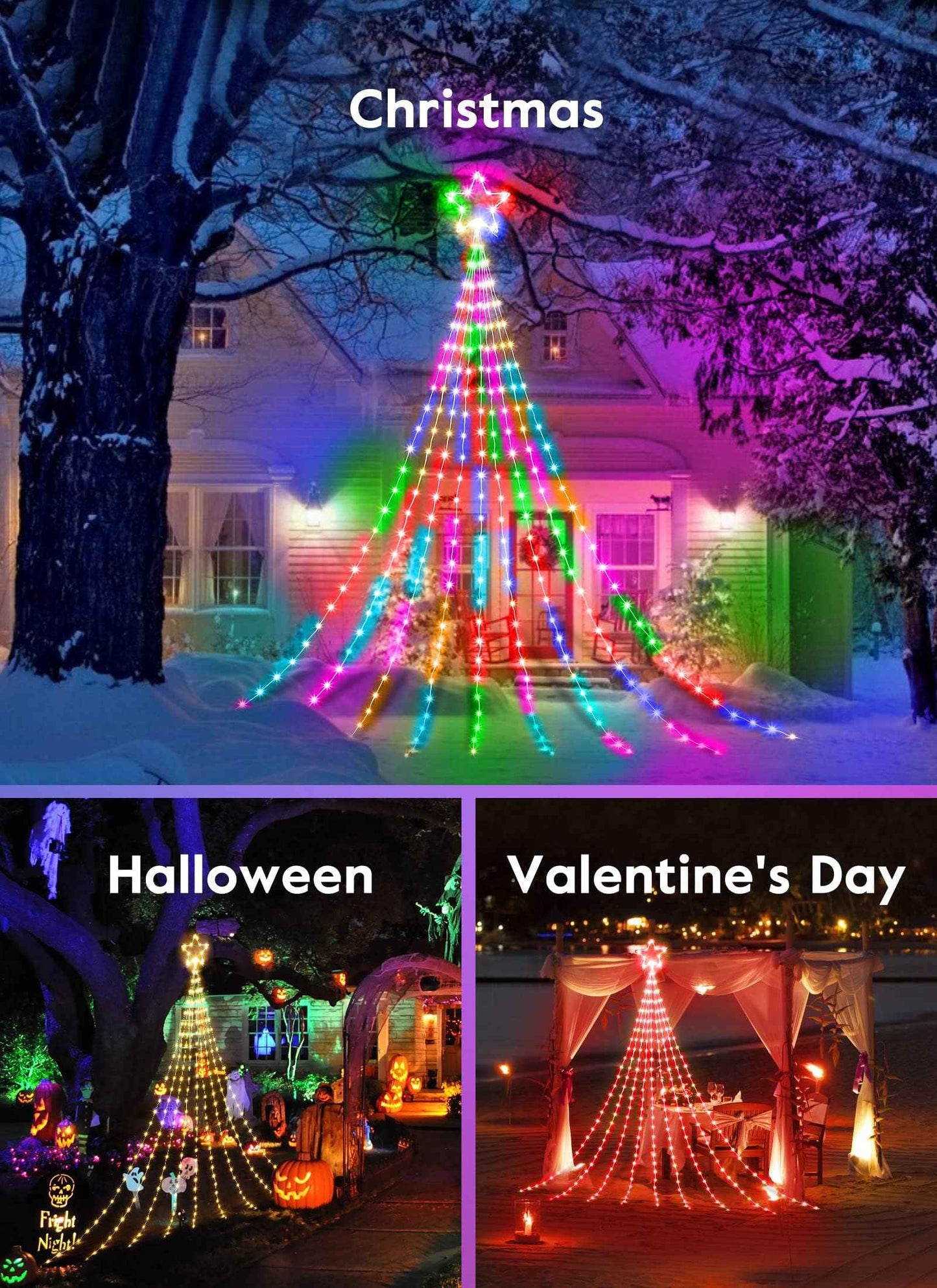 Outdoor Christmas Star String Lights, 16.4Feet 317LED Smart RGB Waterfall Tree String Light with APP Remote Control, DIY Timer Music Sync Shooting Star Lights for Indoor Outdoor Garden Decoration