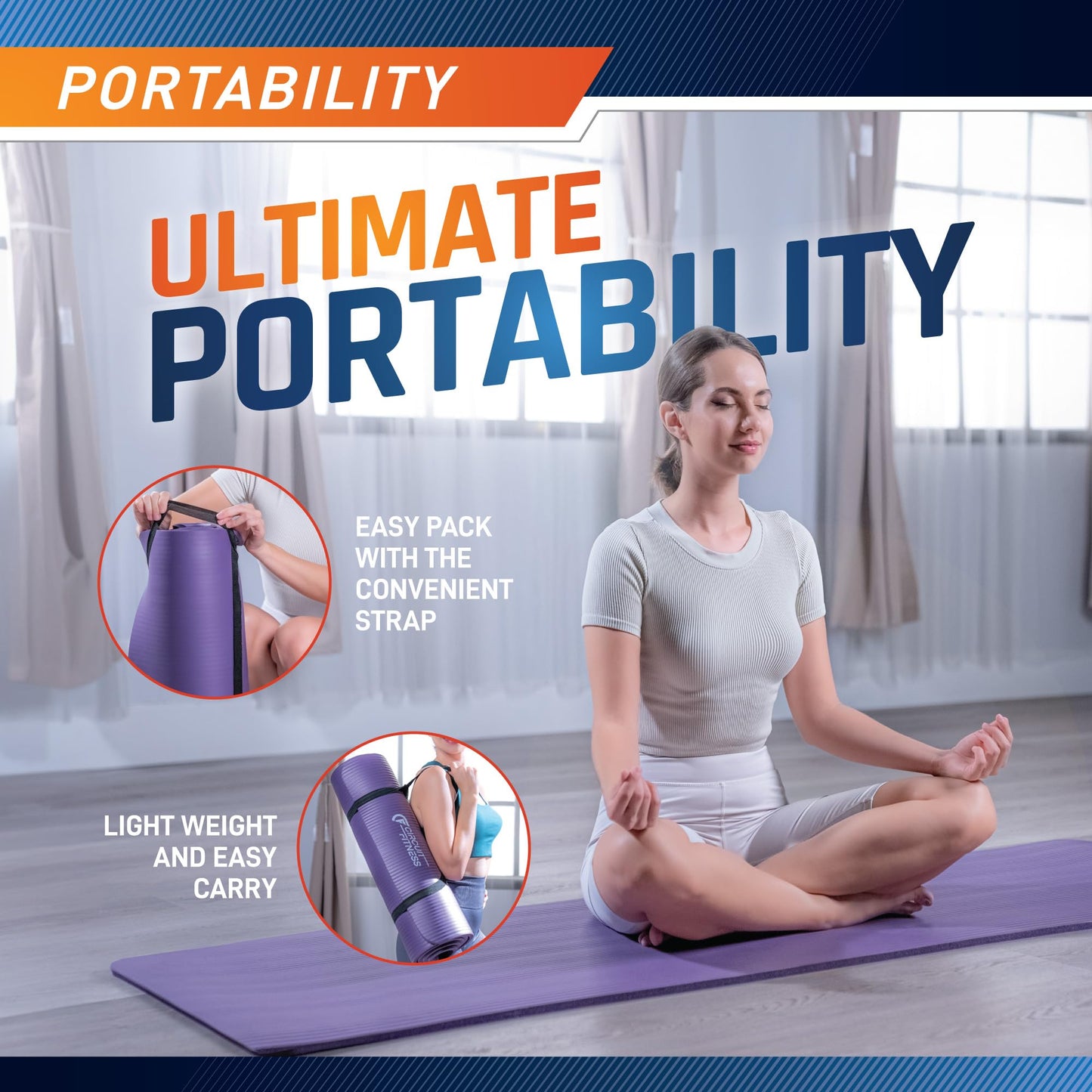 Circuit Fitness by Marcy 1/2-inch (12mm) Extra Thick Multi-Purpose Exercise Yoga Mat with Carrying Strap - Serenity Purple