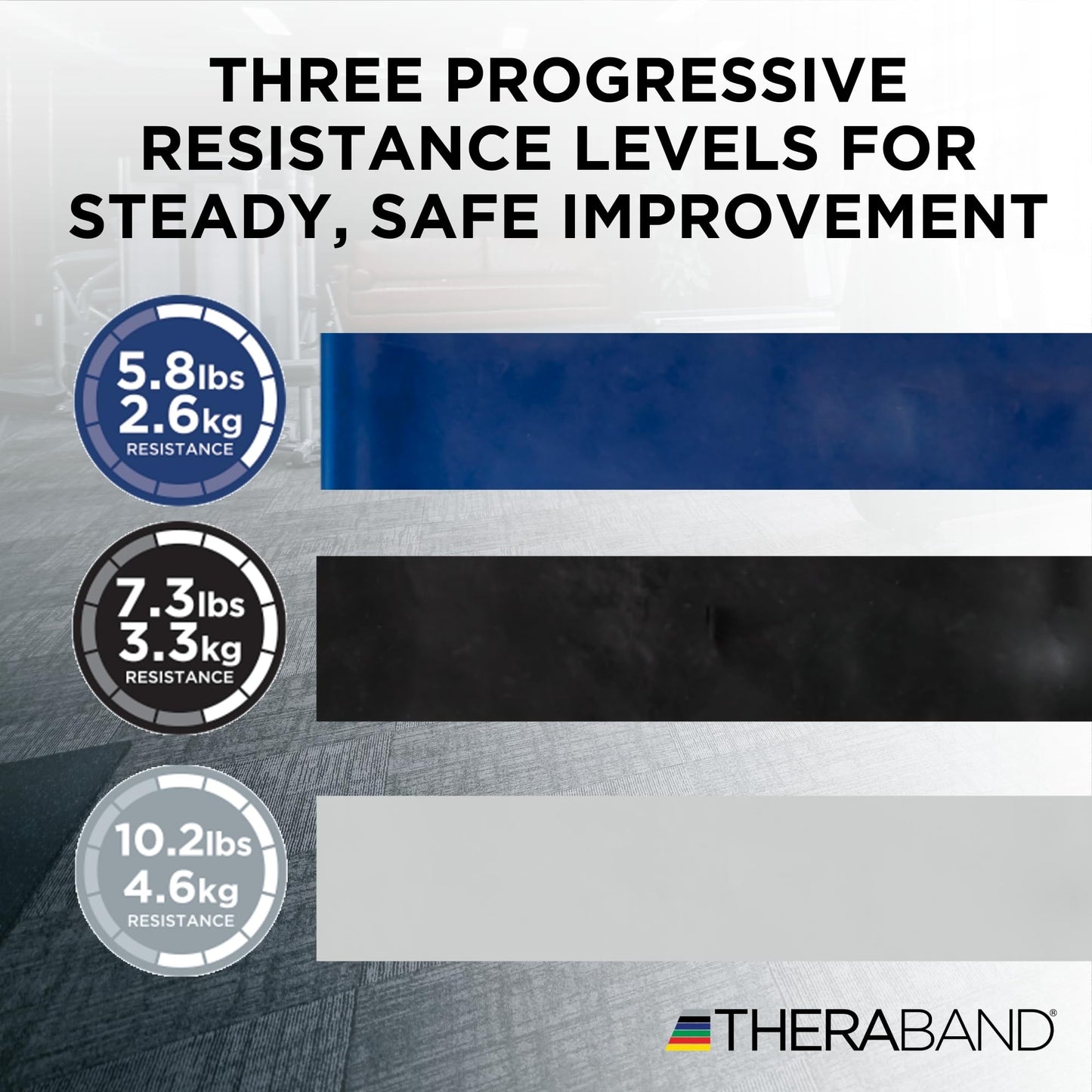 THERABAND Resistance Bands Set, Advanced Kit, Blue, Black, Silver, Latex Elastic Bands for Exercise & Physical Therapy, Strength Training for Upper & Lower Body Fitness