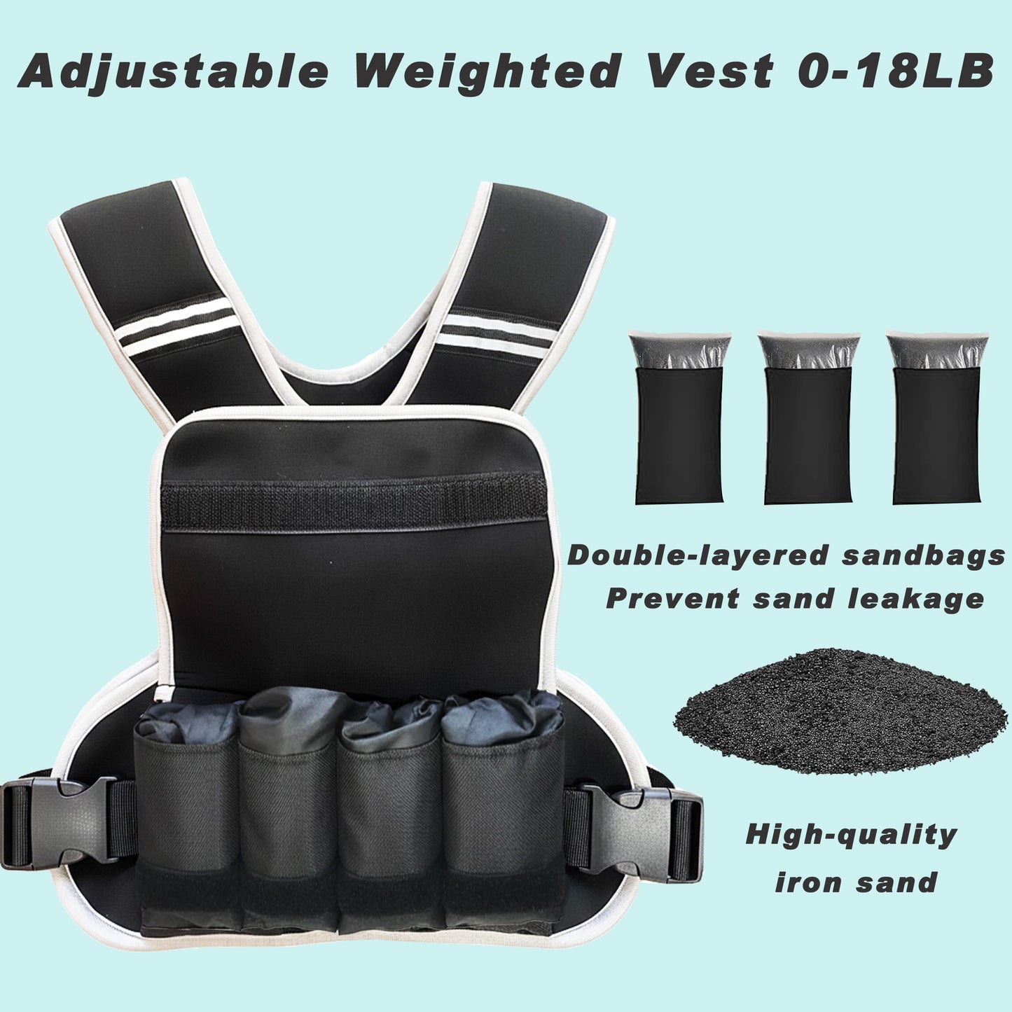 ROURANB Adjustable Weighted Vest Women men for walking, Workouts, Running, Strength Training, 0-10lb/0-18lb Washable Weight Vest with Reflective Stripe, Storage Pocket and Thickened Shoulder Pads (0-18LB)