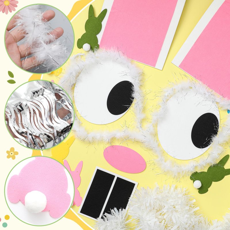 Moucuny 12 Pcs Easter Bunny Golf Cart Decoration Kit 1 Set Giant Felt Rabbit Model 3 Silver Thread Felt Strip 2 Curved Rain Curtain 2 White Felts Strip 2 Easter Bunny Banners for Golf Cart Accessories