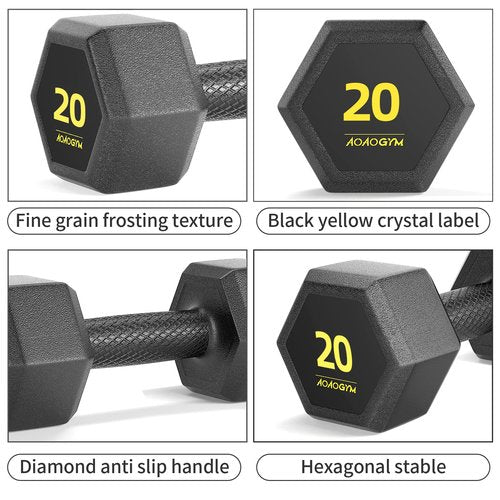 Hex Dumbbells PVC Encase Coating Free Weight Dumbbell Set for Strength Training, Home Gym Fitness and Full Body Workout, 20LB, Pair
