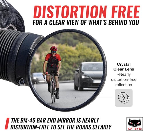 CATEYE BM-45 Bar End Mirror - Ultra Compact, Durable Aluminum Mirror for Road & MTB Bikes, Scratch-Resistant Glass