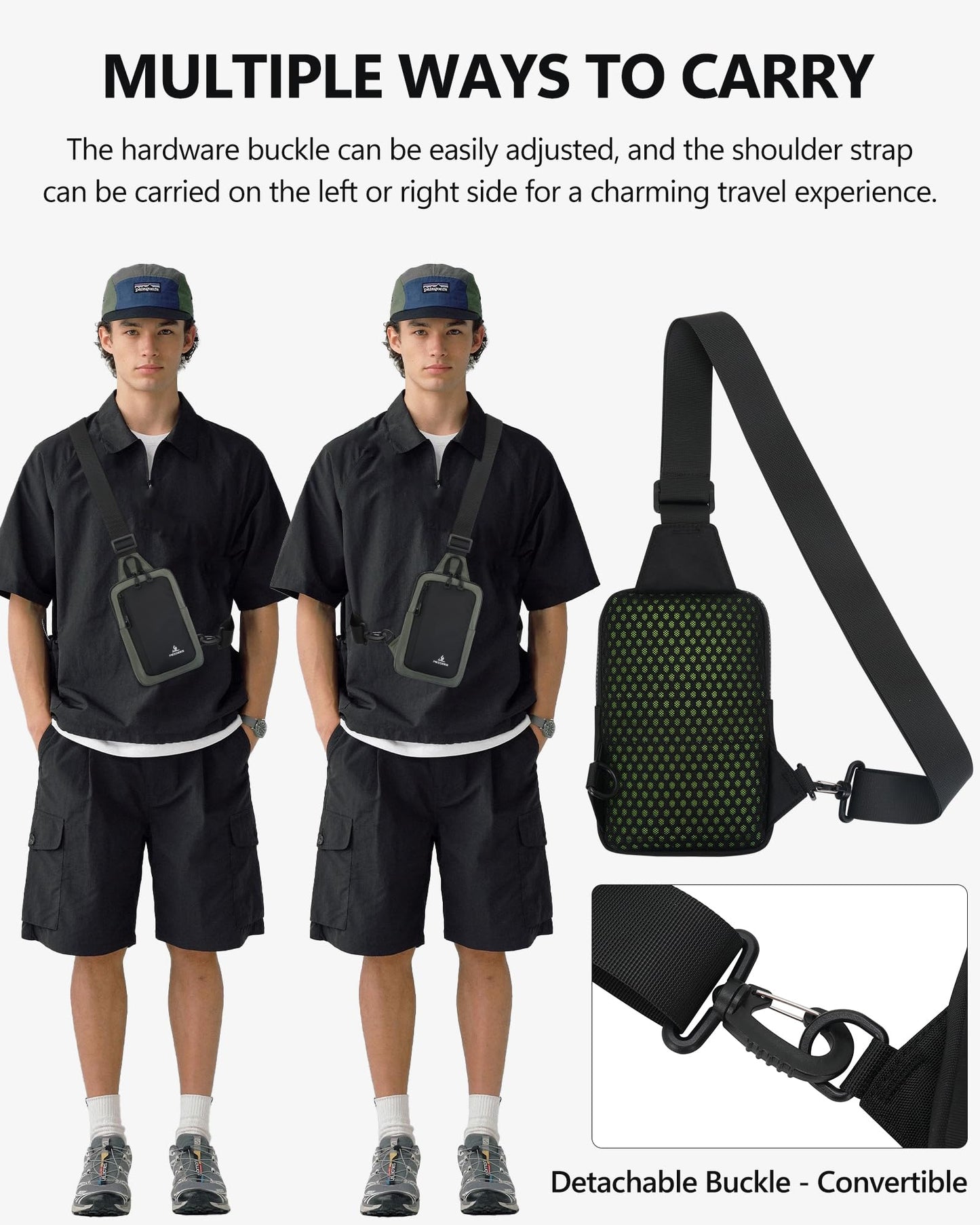 Peicees Small Crossbody Sling Bag Chest Bag Dual Pocket Water Resistant Fanny Pack Running Phone Holder for Men Women Workout Travelling, Blue