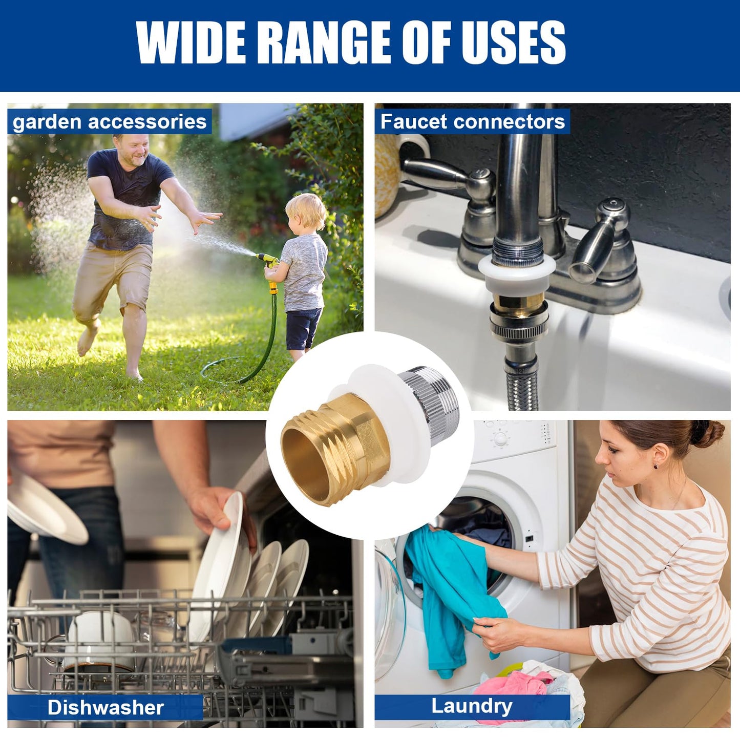 Dishwasher Snap Coupling Adapter, Faucet Adapter for Portable Washer Compatible with Danco Part #10521 - Brass 15/16 in.-27M or 55/64 in.-27F x 3/4 in Sink Faucet to Garden Hose Adapter