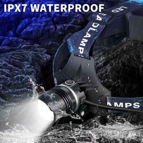 Dszuu Rechargeable LED Headlamp, Super Bright 99000 High Lumens Head Lamp, 90 Hour Standby Head Light with 9 Modes, IPX7 Waterproof Zoom Headlamps, 125° Adjustable Headlight for Camping, Adults