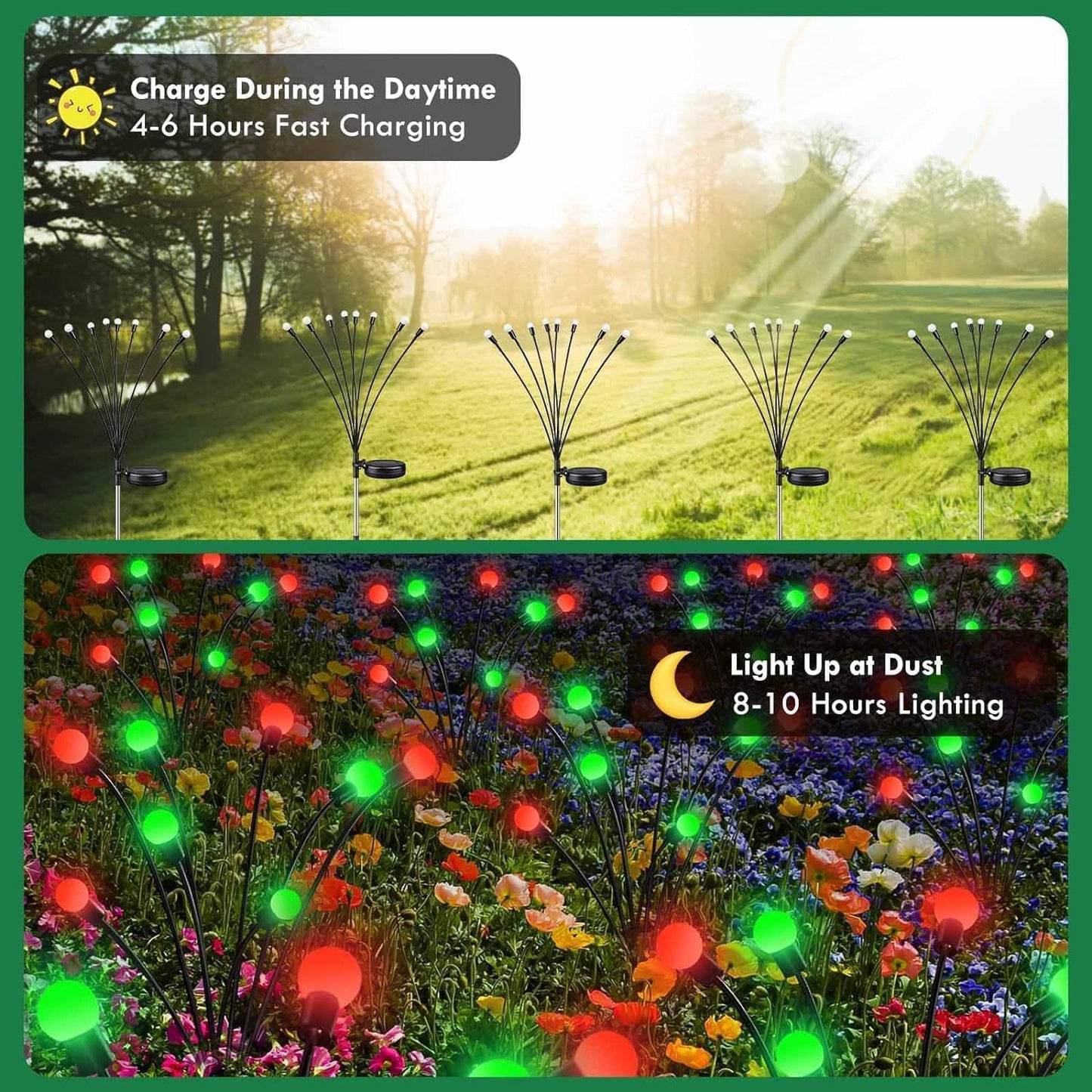 48 LED Solar Halloween Lights - 6 Pack Purple & Orange Waterproof Firefly Lights for Garden & Patio Decor