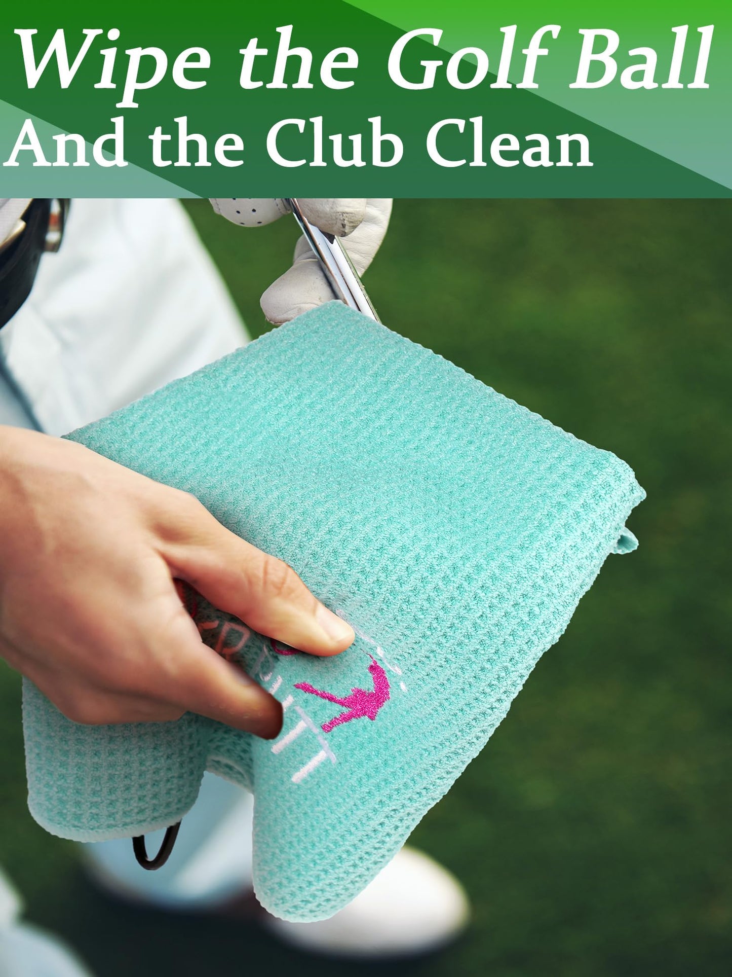 Hosuly 4 Pcs Funny Golf Towel Microfiber Embroidered Golf Ball Towels for Golfbags with Clip Golfclub Men Women Birthday Gifts for Golfball Fan Retirement Present 24 x 16 Inch(Chic Style)