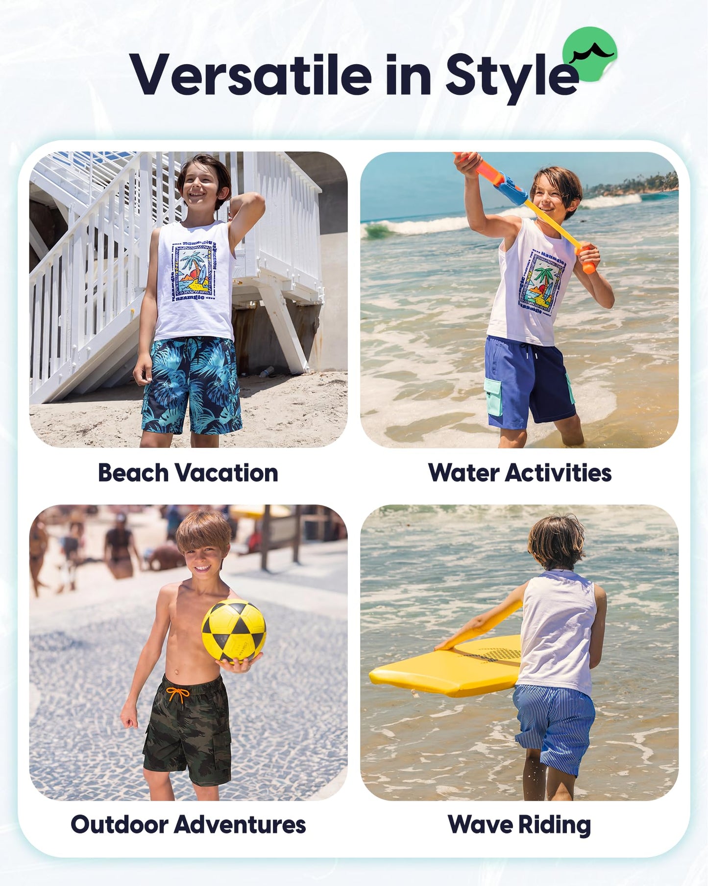 maamgic Boys Swim Trunks with Compression Liner Recycled Cargo Swim Shorts Stretch Teen Boy Bathing Suit with Pockets Gray Coconut 10/12
