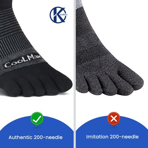 KWUKOTY Cushioned Compression Ankle Running Toe Socks COOLMAX, 3 Pairs Black Men's 10-13 Women's 11-14