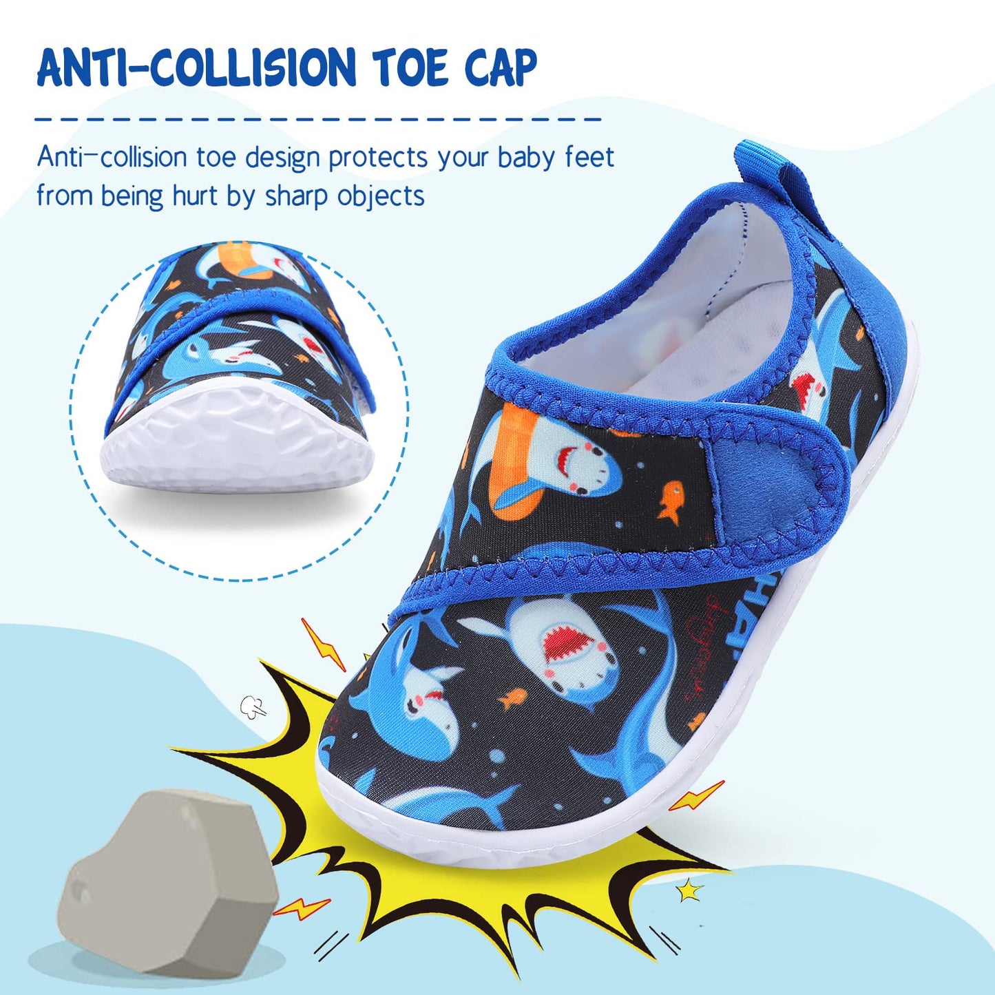 LeIsfIt Boys Girls Water Shoes Kids Aqua Socks Toddler Quick-Dry Swimming Shoes Non-Slip Summer Shoe for Beach Pool Surf, Blue Shark, 11 Toddler