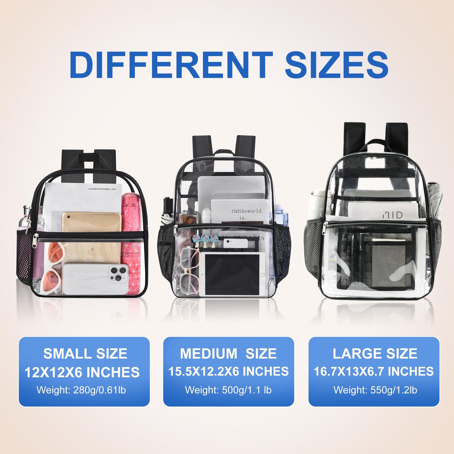 USPECLARE Clear Backpack for Stadium Approved 12×6×12, Water proof Clear Bag for Stadium Events and Concert Work Sport Event